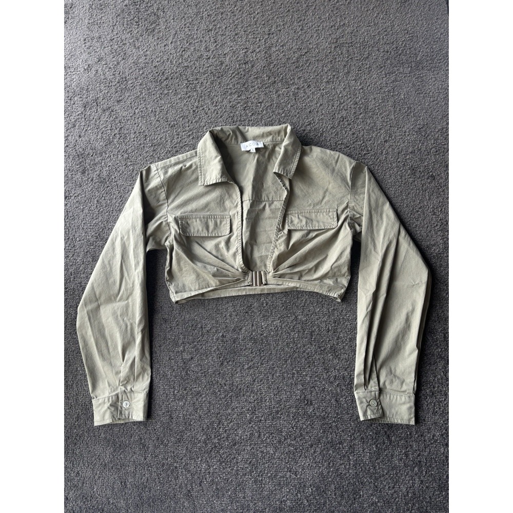 ACOA COLLECTION Women's Large Green Jacket Long Sleeve Open Front